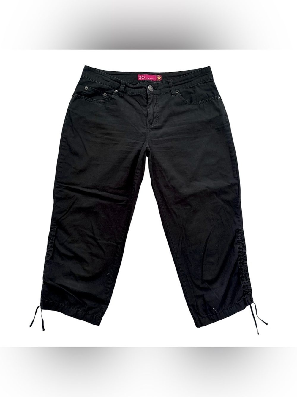 Vintage Y2k SO black ruched string capris